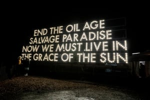 Scottish artist Robert Montgomery's solar powered light installation 'Grace of the Sun', created by the clean energy non-profit, Little Sun, and made possible by Octopus Energy to urge people to commit to renewable energy.