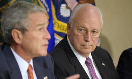 Dick Cheney with George W Bush in 2008. Cheney said in the ad: ‘He is a coward. A real man wouldn’t lie to his supporters.’
