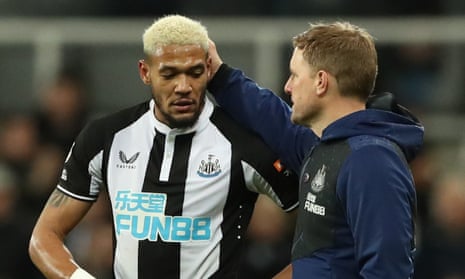 Newcastle’s manager Eddie Howe shows his appreciation for Joelinton’s performance against Norwich