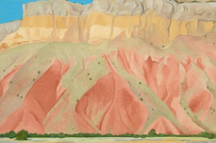 Red and Yellow Cliffs, 1940, finds O’Keeffe committing to canvas the rich colours of the landscape that surrounded ghost ranch, in this case the sandy and peach tones of the cliffs