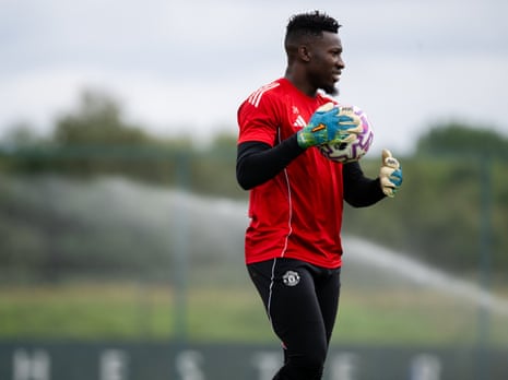 Andre Onana of Manchester United in action during a first team training session