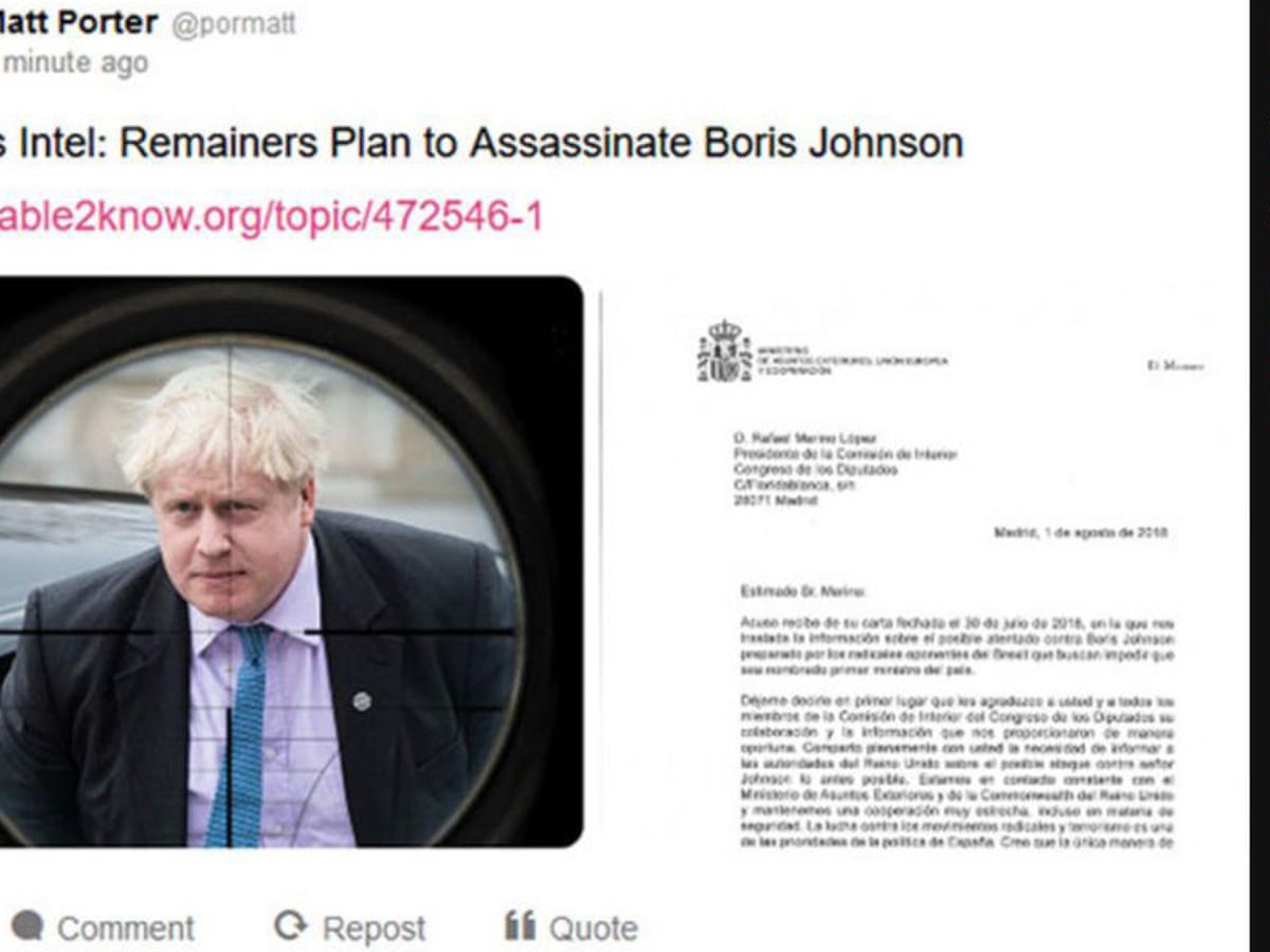 Russians Spread Fake Plot To Assassinate Boris Johnson On Social