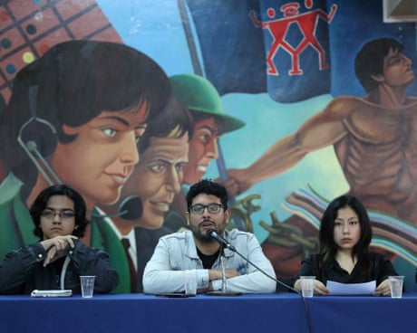 From left, members of Generation Z: Leandro Pacheco, Jorge Calmet and Milagros Rojas at a press conference in Lima, Peru.