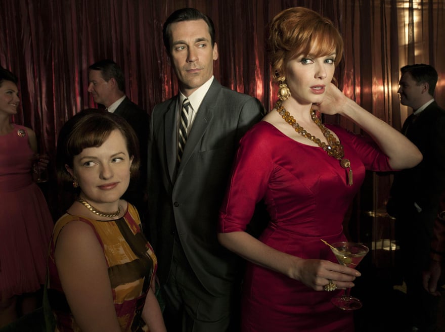 Elisabeth Moss as Peggy, Jon Hamm as Don, and Christina Hendricks as Joan in Mad Men.