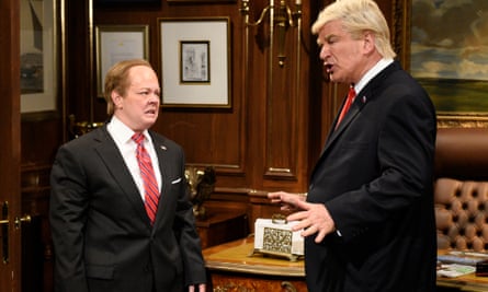 Melissa McCarthy as press secretary Sean Spicer with Alec Baldwin as Donald Trump
