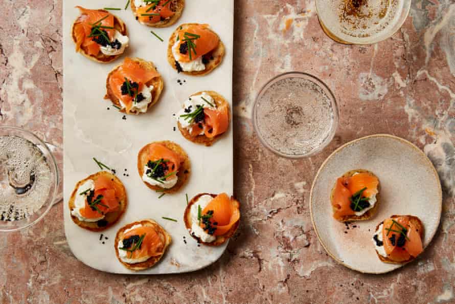 Champagne and blinis, a combination that makes any size feel like a party.
