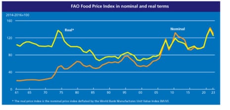 A chart showing world food costs