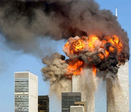 Explosions rock the World Trade Center after being hit by two planes on 11 September 2001 in New York City.