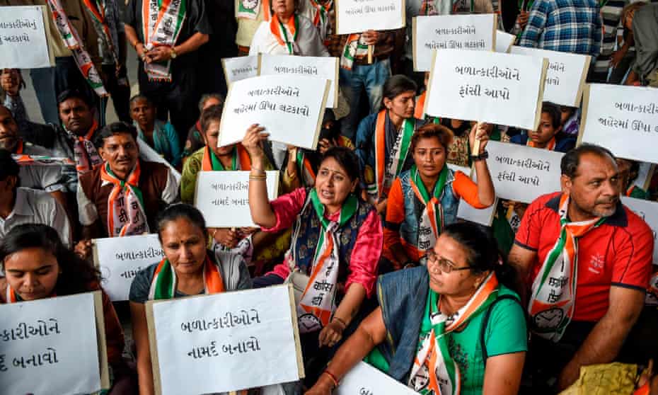 Demonstrators from the National Congress Party protesting against rapes in Ahmedabad last week.