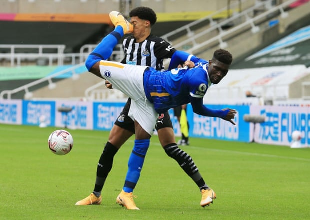 Brighton &amp; Hove Albion’s Yves Bissouma kicks Newcastle United’s Jamal Lewis in the face resulting in a red card for Bissouma upon VAR review.