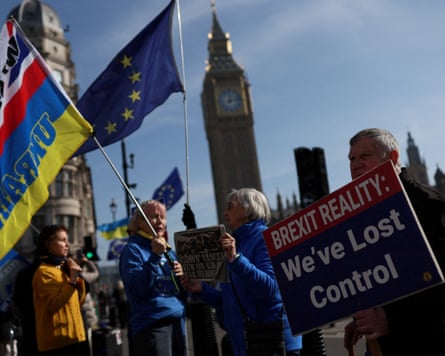 Parliament, demonstrators and placards