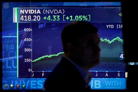 A screen tracks Nvidia as a trader works on the floor at the New York Stock Exchange.