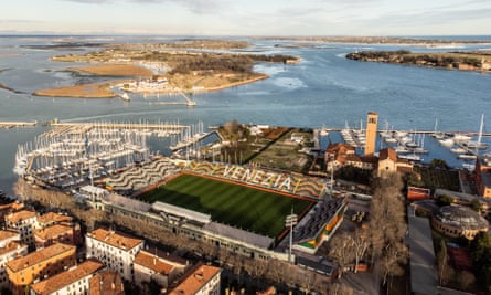 The Penzo stadium with lagoon beyond