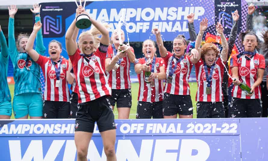 Southampton celebrate after winning the FA Women’s National League playoff final.