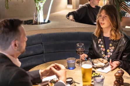 Dining Across The Divide. Michael and Sophia at the Riding House restaurant in Bloomsbury, London. 22/7/25