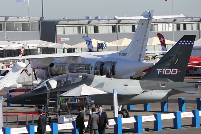 A T-100 jet trainer by Leonardo-Finmeccanica and Raytheon on display at the 2017 Paris Air Show.