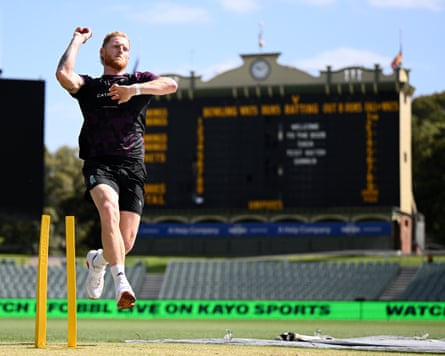 The England captain Ben Stokes bowls during a net session at Adelaide Oval, the venue for Wednesday’s third Ashes Test.