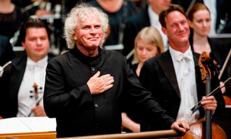 Simon Rattle arriving to conduct the LSO playing at the Barbican in London, September 2017