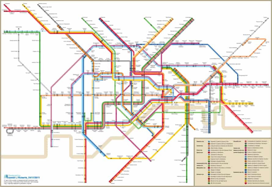 London plays New York. The London Underground in the style of the Big Apple’s subway map from 1972.