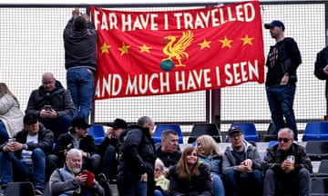 Liverpool fans hanging a banner before the UEFA Europa League 2023/24 Quarter-Final second leg match between Atalanta and Liverpool FC.