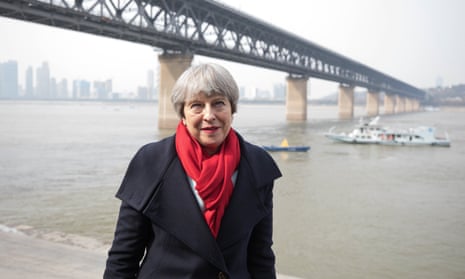Theresa May visiting the Yangtze river in Wuhan