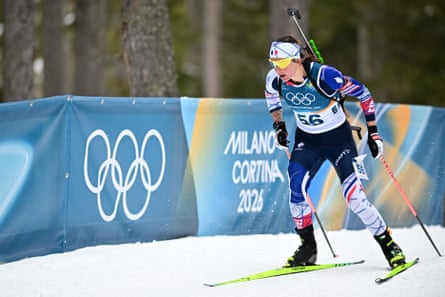 Justine Braisaz-Bouchet competes in the women’s 15km individual biathlon