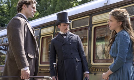 (from left) Henry Cavill as Sherlock, Sam Claflin as Mycroft and Millie Bobby Brown in the title role in Enola Holmes.