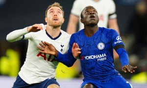 Chelsea’s N’Golo Kanté (right) battles with Christian Eriksen, then of Tottenham