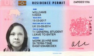 An example of the current Home Office biometric residence permit for non-EU nationals.