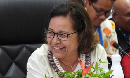 Marshall Islands President Hilda Heine smiles before the Leaders’ Plenary at the Pacific Islands Forum in Nuku’alofa, Tonga
