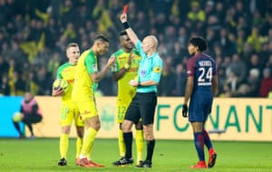 Tony Chapron sends off Nantes defender Diego Carlos.