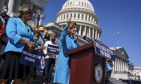 House Speaker Nancy Pelosi holds a rally in support of President Joe Biden's ‘Build Back Better’ for women agenda, at the Capitol in Washington on 24 September.