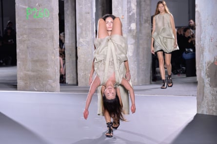 Models walks the runway during the Rick Owens show as part of the Paris Fashion Week Womenswear Spring/Summer 2016 on October 1, 2015 in Paris