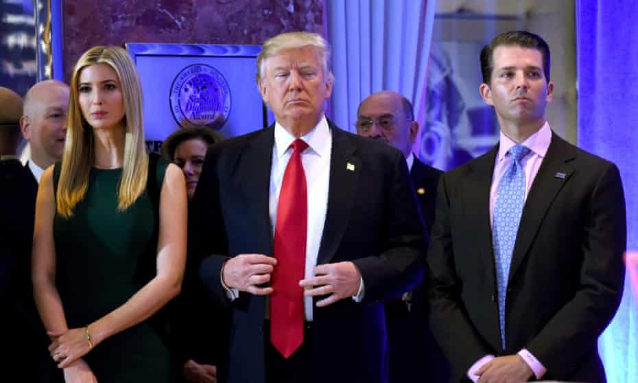 Donald Trump with Ivanka Trump and Donald Trump Jr in New York, New York, on 11 January 2017. 