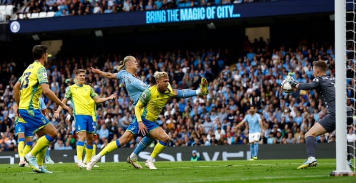 Arsenal v Aston Villa, Manchester City v Nottingham Forest and more – live! | Premier League 10 Manchester City's Erling Haaland scores their first goal against Nottingham Forest.