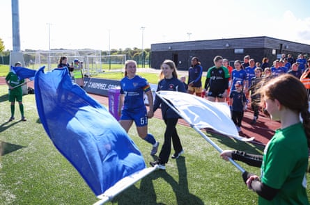 Sarah Wilson of Durham leads the team out prior to the Barclays Women’s Super League 2 match between Durham and Crystal Palace at Maiden Castle Sports Park in September.