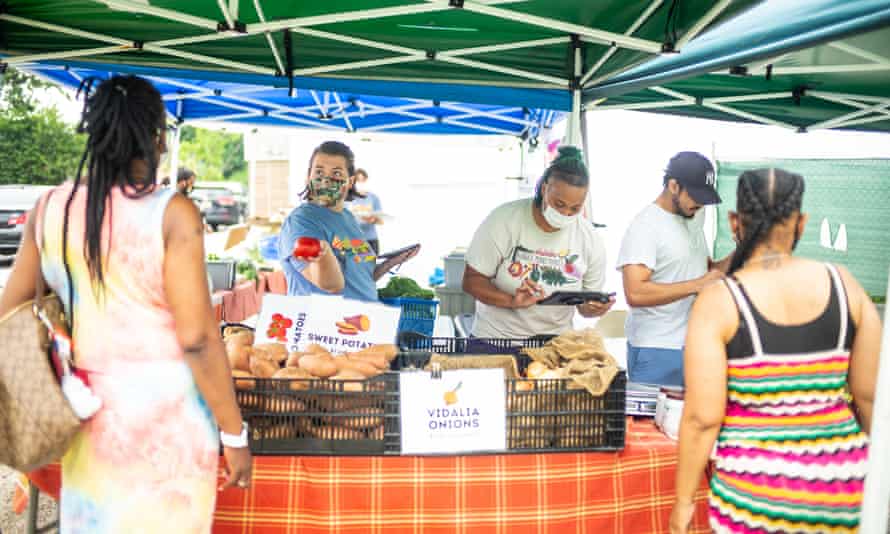 Arcadia Farms’ mobile market sells fresh fruits and vegetables in the Fort Dupont neighborhood of Washington DC.