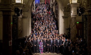 Hidalgo with United Nations special envoy for cities Michael Bloomberg and some of the 500 mayors attending the COP21 climate summit in Paris in December.