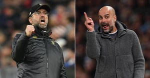 Jürgen Klopp, left, and Pep Guardiola. ‘They both improve players but I’d be more suited to Man City,’ Lineker says.