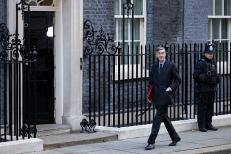 Jacob Rees-Mogg arriving at No 10 for cabinet this morning.