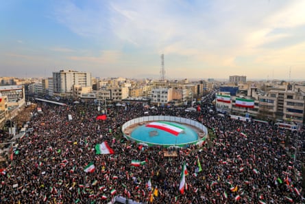 Aerial view of thousands of protesters in Iran