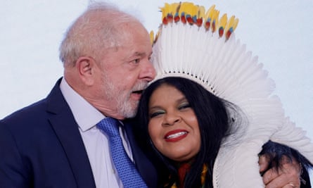 Luiz Inacio Lula da Silva with Brazil’s minister of Indigenous peoples Sonia Guajajara.