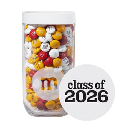 A photo of a jar of personalized M&M’s