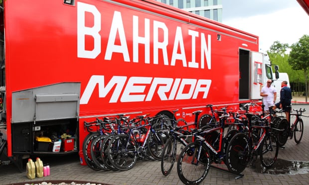 A Bahrain Merida team truck at the Tour de France.