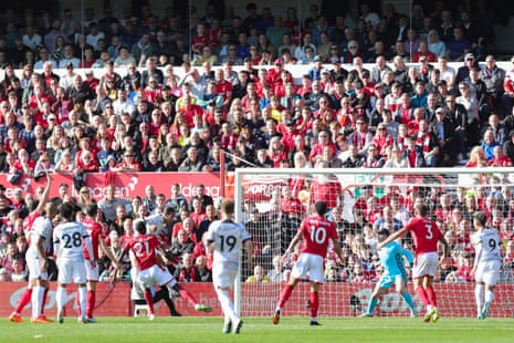 Liverpool defender Virgil van Dijk heads across rather than at the goal.