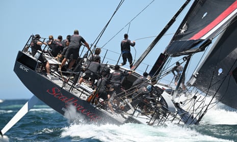 SHK Scallywag in action during the Big Boat Challenge, the last event to prepare for the stormy weather being forecast for the 2023 Sydney to Hobart yacht race.