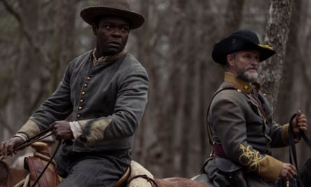 David Oyelowo as Bass Reeves and Shea Whigham as George Reeves in Lawmen: Bass Reeves.