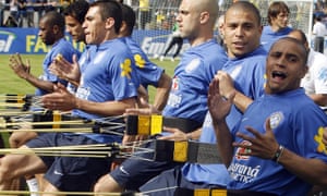 The Real Ronaldo and Roberto Carlos engaged in some training bantz back in the day.