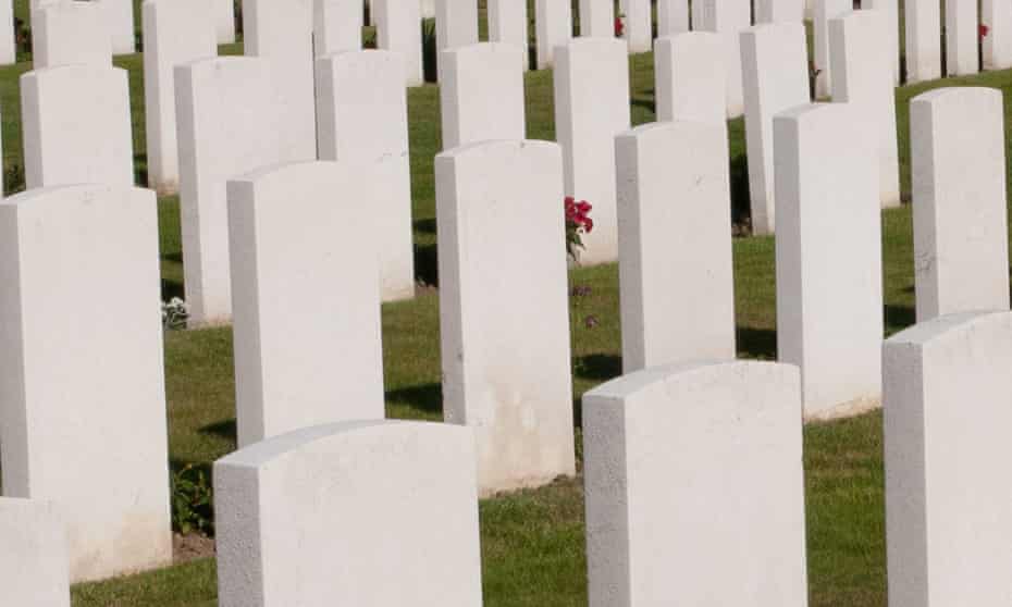 Headstones at Tyne Cot British Military Cemetery and Memorial to the Missing near Ypres in Belgium.