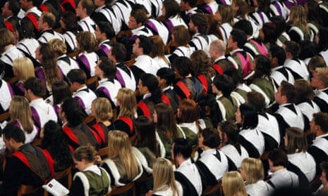 Students at a university graduation ceremony. 